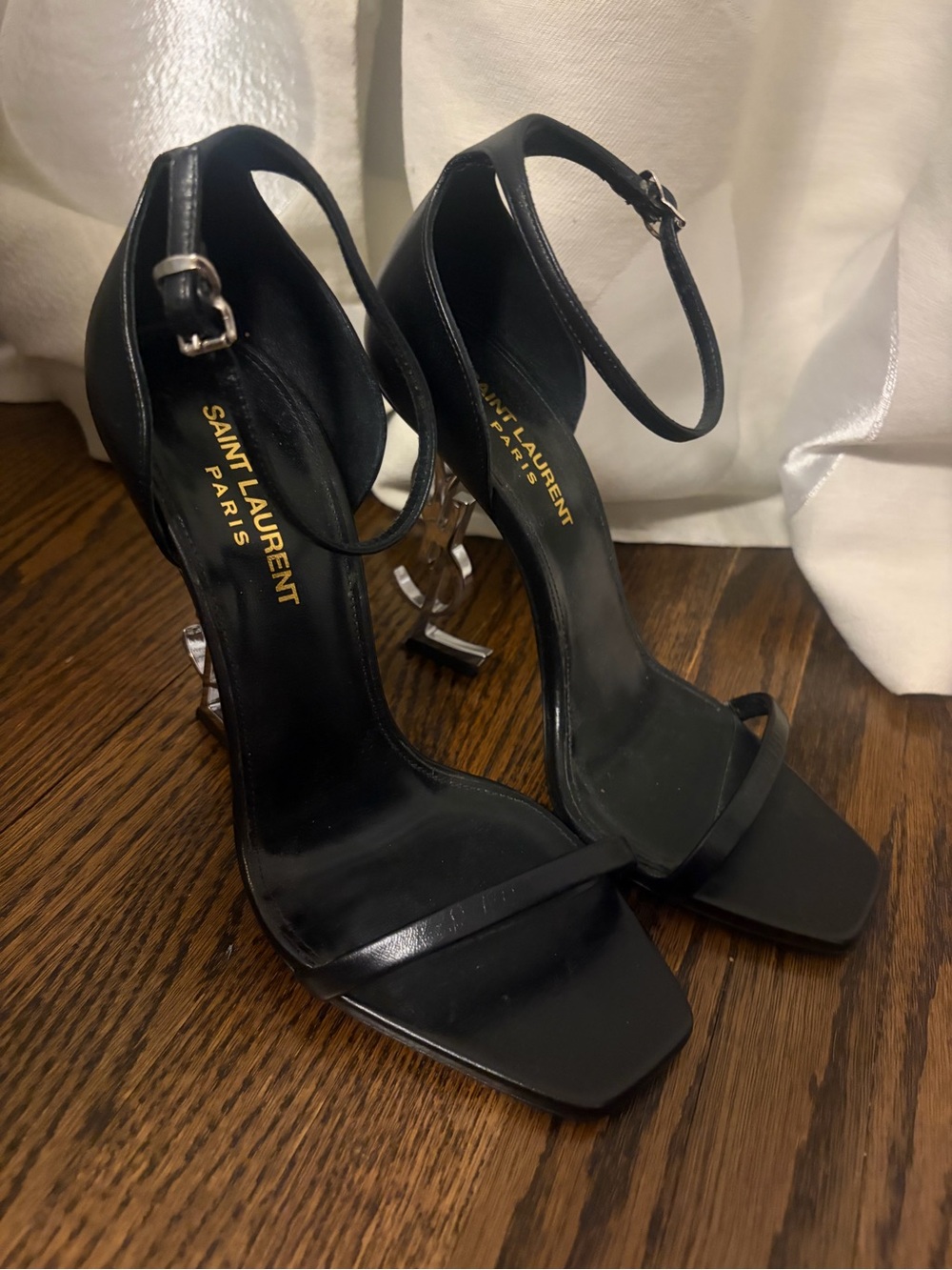 Saint Laurent Black Leather Ankle-Strap Stiletto Sandals
